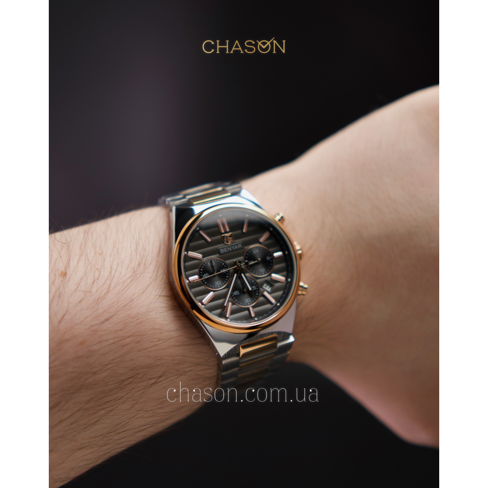Чоловічий годинник Benyar BY-5214 Silver-Gold-Black
