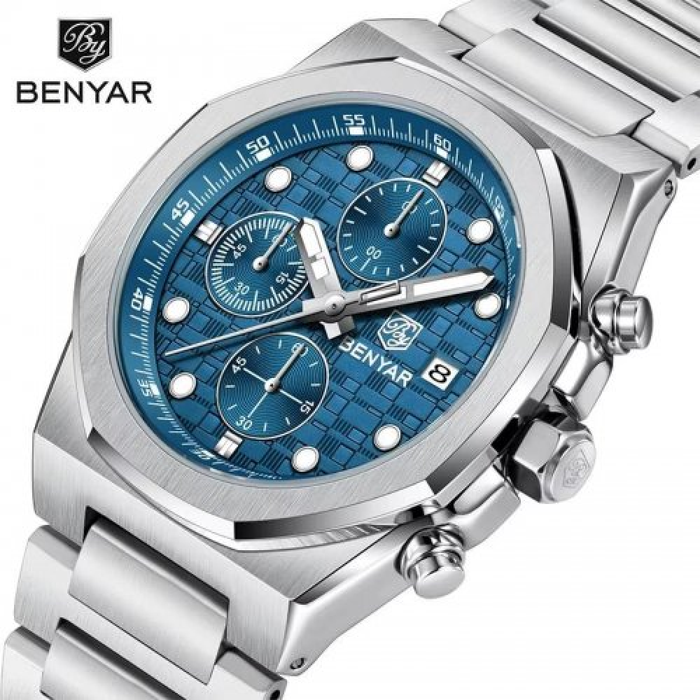 Чоловічий годинник Benyar BY-5216 Silver-Blue 